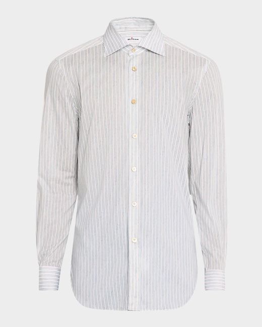 Kiton White Cotton Painted Stripe Sport Shirt for men