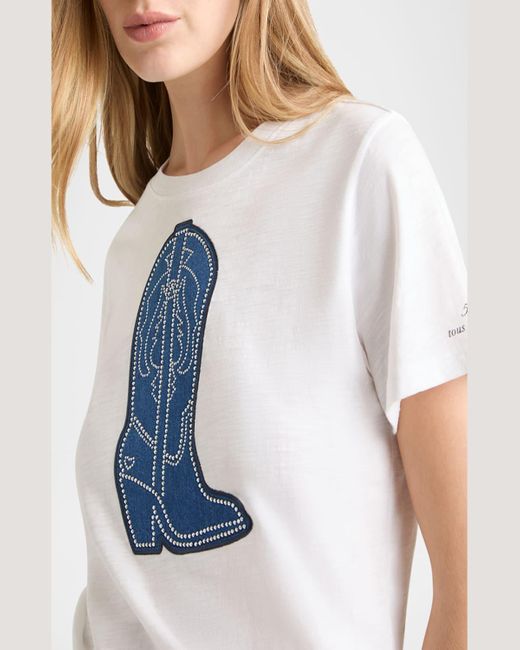 Cinq À Sept White Crewneck Studded Denim Boot Tee