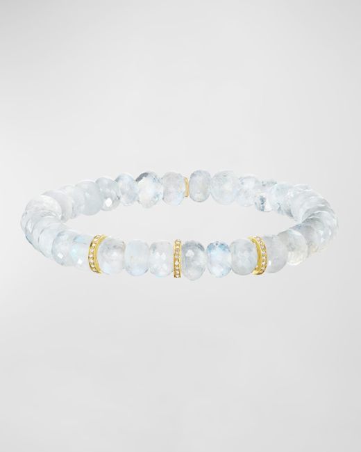 Sheryl Lowe Multicolor 14K Moonstone 8Mm Beaded Bracelet With 3 Pave Diamond Rondelles