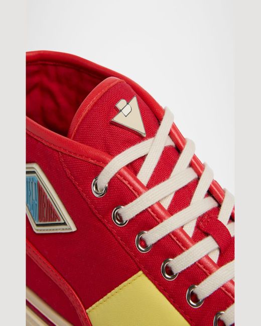 Bottega Veneta Red Eliot Canvas Mid-Top Sneakers for men