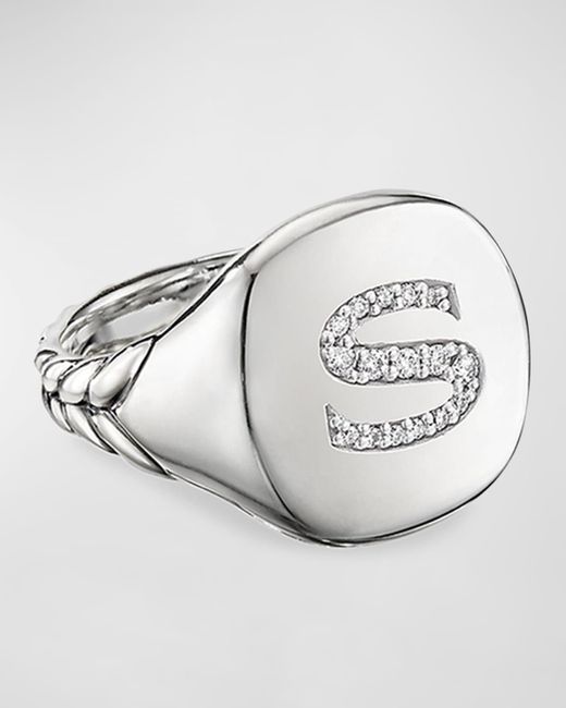 David Yurman Dy Initial Pinky Ring In Sterling Silver With Diamonds in