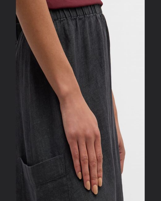 Eileen Fisher Black A-Line Organic Linen Midi Skirt