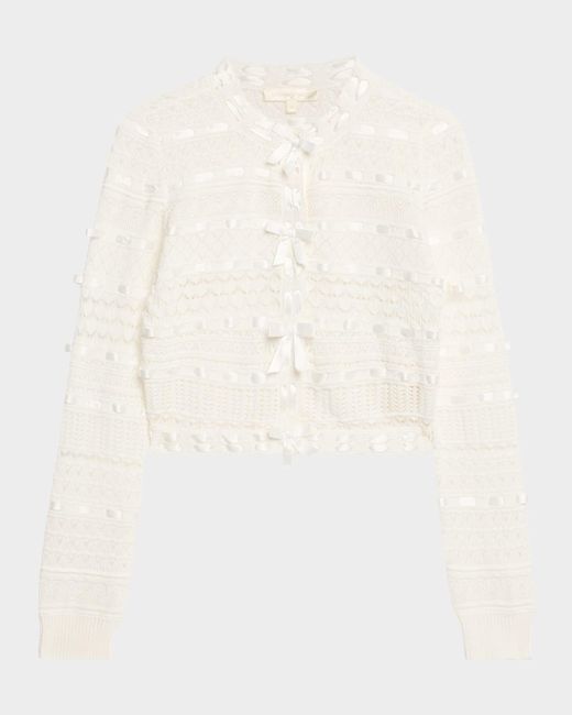 LoveShackFancy Natural Roselline Cotton Ribbon Cardigan