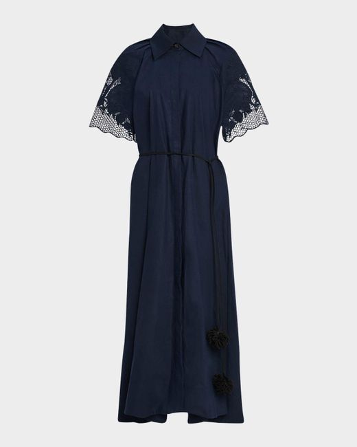 Clea Blue Florentina Linen-Cotton Midi Shirtdress