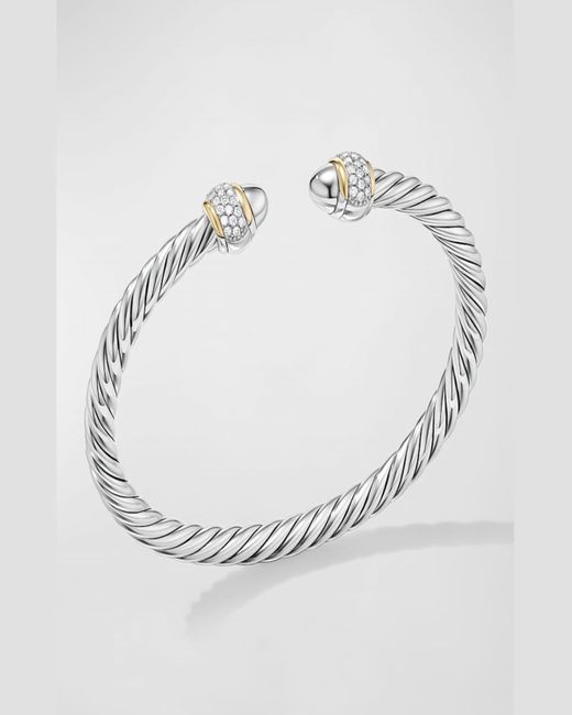 David Yurman Gray Cable Bracelet With Diamonds In Silver And 18k Gold, 5mm