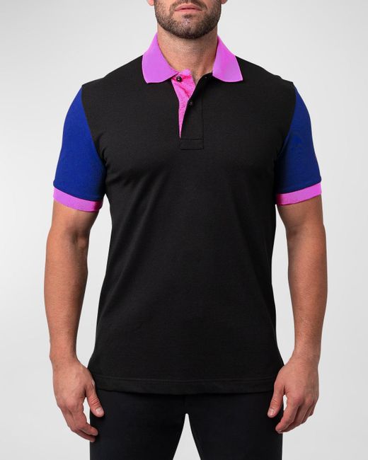 Maceoo Black Mozart Colorblock Polo Shirt for men