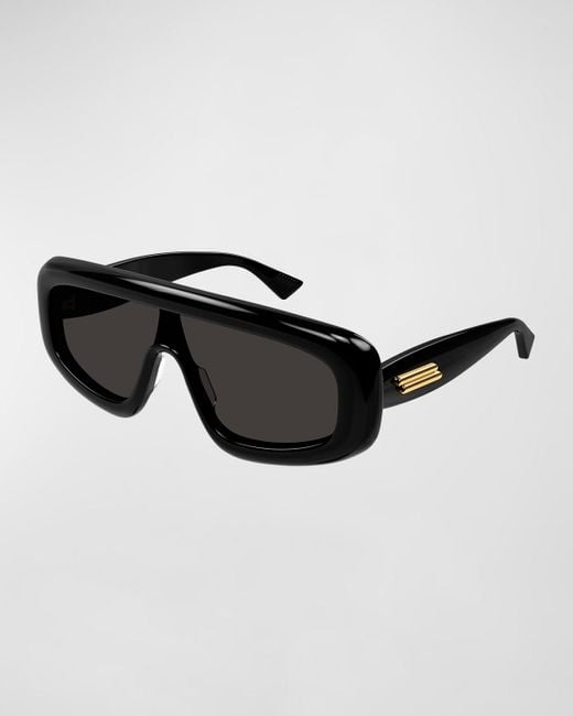 Bottega Veneta Black Logo Acetate Shield Sunglasses