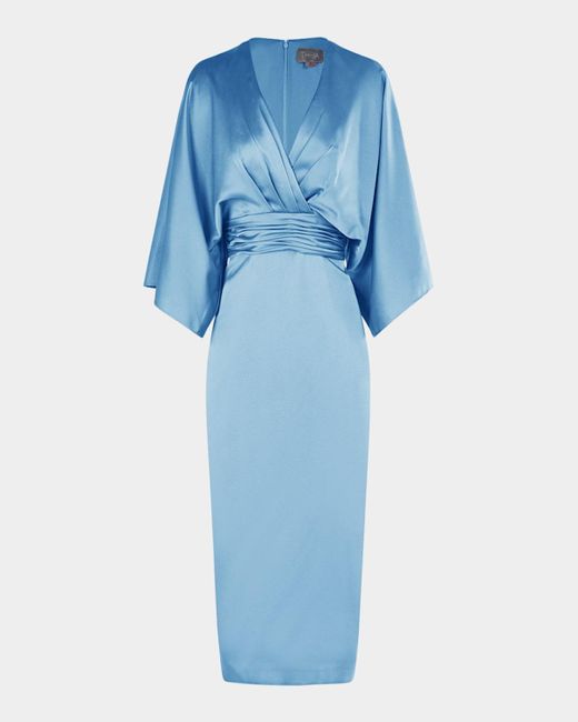 THEIA Blue Kimono-Sleeve Satin Cocktail Dress