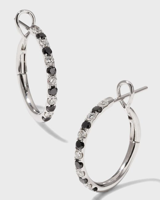 Frederic Sage Metallic Alternating Black And White Diamond Hoop Earrings