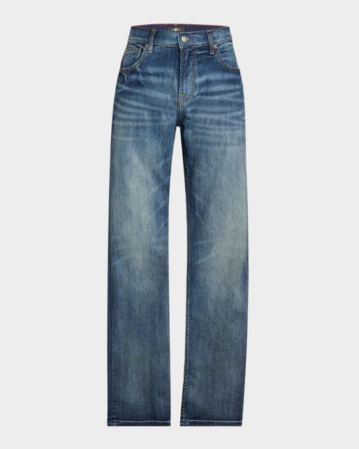 7 For All Mankind Blue Faded Straight-Leg Jeans for men