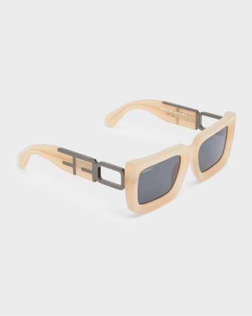 Off-White c/o Virgil Abloh Natural Boston Cut-out Logo Acetate & Metal Alloy Rectangle Sunglasses