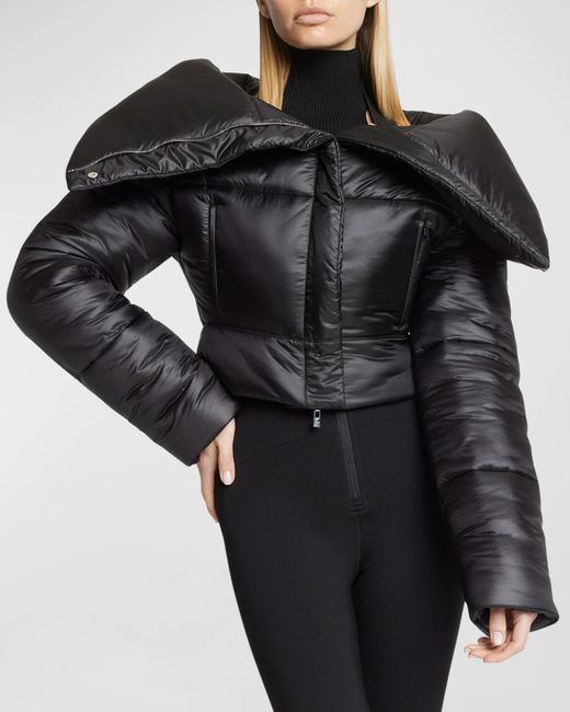 Alaïa Black Foldover-Collar Crop Puffer Jacket