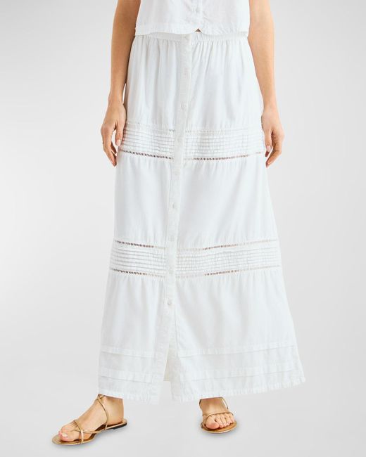 Splendid White Callan Cotton Viscose Crochet-Trim Midi Skirt
