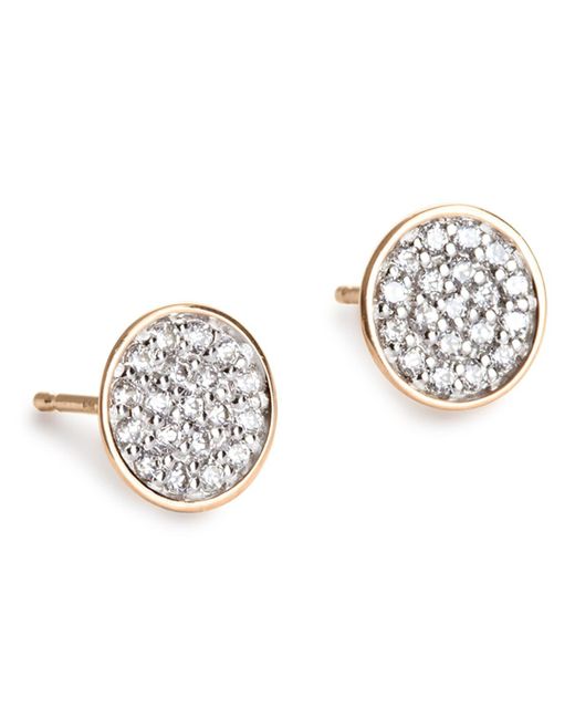 Ginette NY White 18k Rose Gold Sequin Diamond Stud Earrings