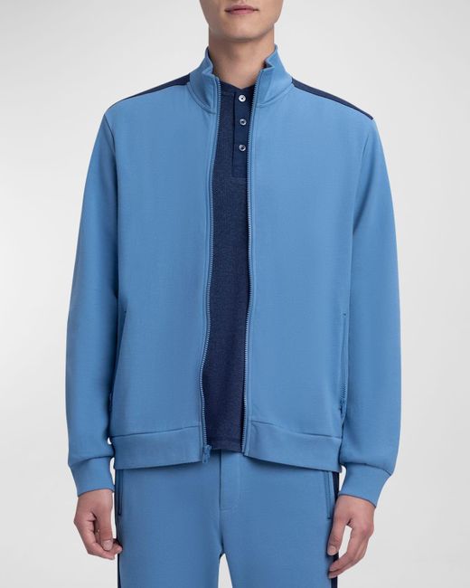 Bugatchi Blue Double-Sided Comfort Knit Full-Zip Sweatshirt for men