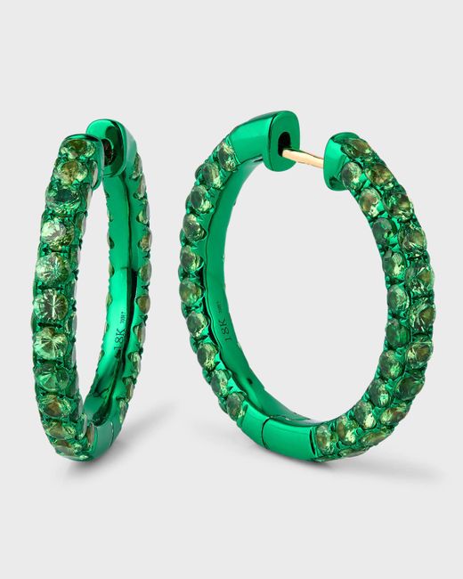 Graziela Gems Green 3-sided Tsavorite And Rhodium Hoop Earrings