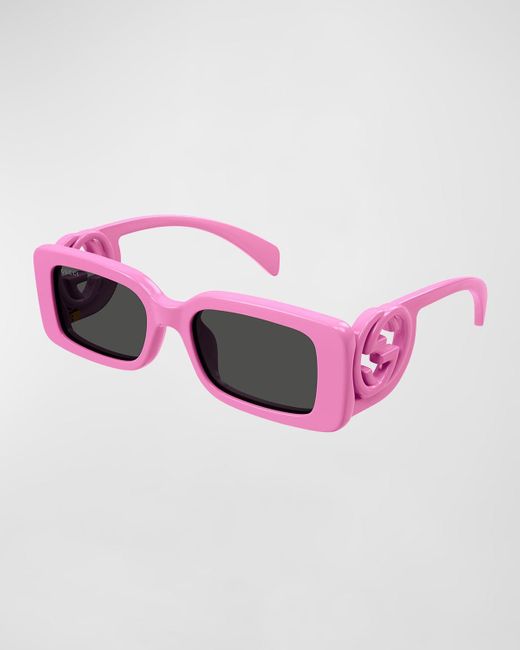 Gucci Pink Monochrome Gg Rectangle Acetate Sunglasses