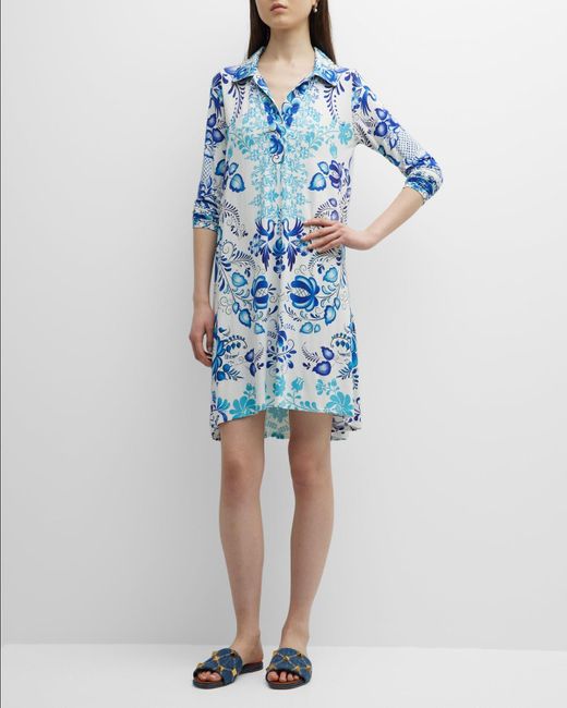 Johnny Was Farrow Botanicalprint Shift Swing Dress in Blue Lyst