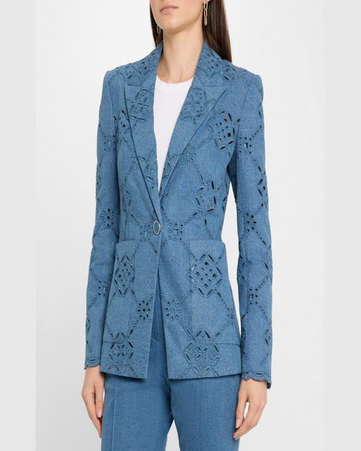 Veronica Beard Blue Naira Single-Button Eyelet Denim Jacket