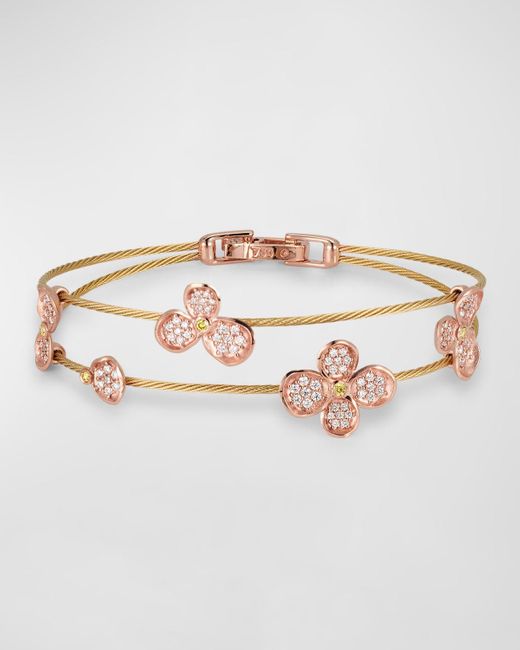 Paul Morelli White 18K And Rose Forget Me Not Double Unity Bracelet With Diamonds