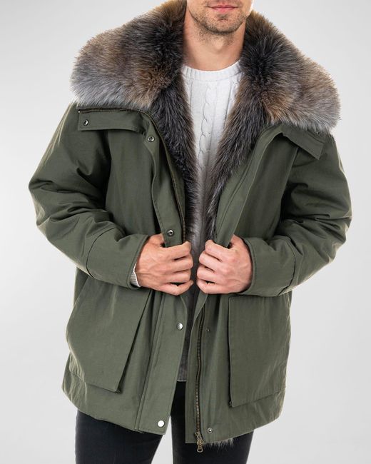 Fabulous Furs Green Alpine Anorak Coat W/ Faux Fur for men