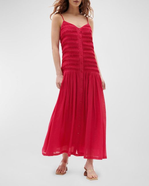 Figue Red Holkham Pleated Button-Front Sleeveless Midi Dress