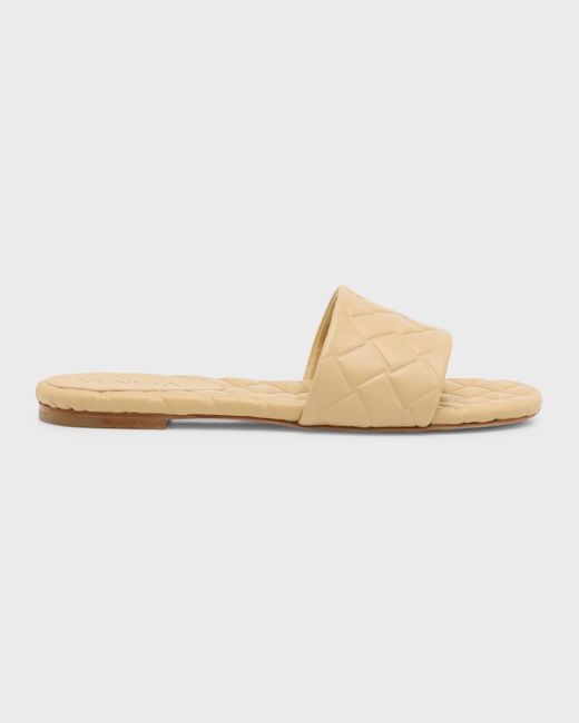 Bottega Veneta White Quilted Leather Flat Slide Sandals