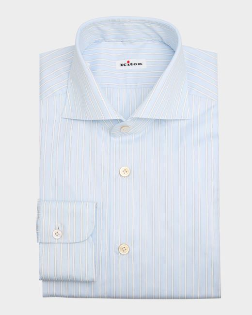Kiton Blue Cotton Stripe Dress Shirt for men