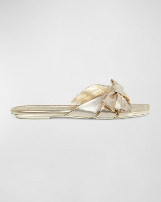 Stuart Weitzman White Sofia Metallic Bow Slide Sandals