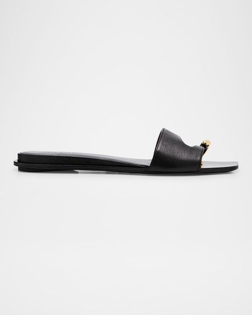 Tory Burch Multicolor Pierced Leather Toe Ring Flat Sandals