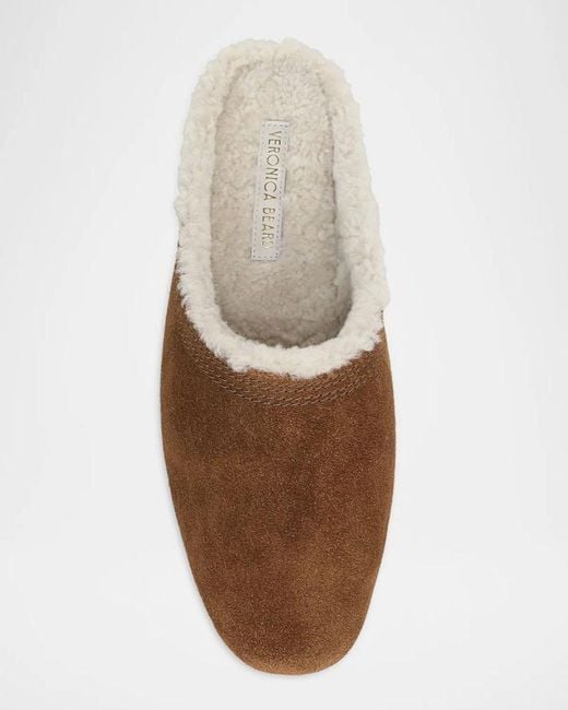 Veronica Beard Brown Narcisa Shearling-Lined Suede Mules