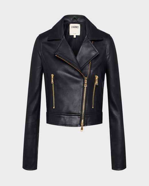 L'Agence Black Onna Cropped Leather Jacket