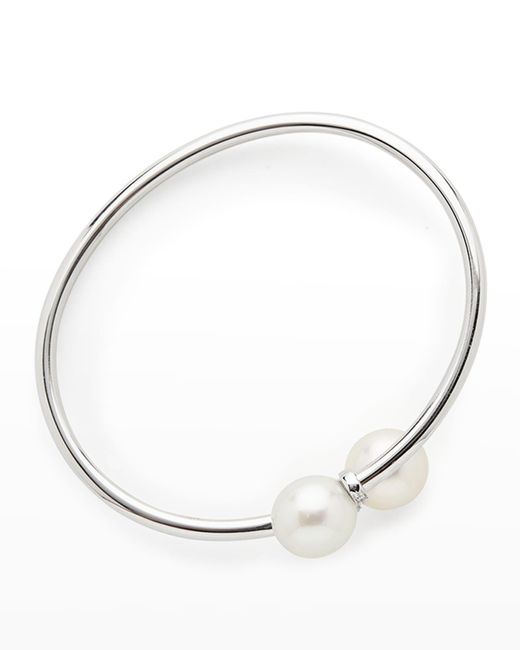 Pearls By Shari Natural 18k White Gold 10.5mm South Sea Pearl And Diamond Bypass Bracelet