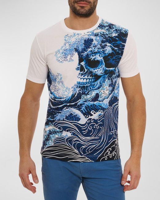 Robert Graham Blue Skull Wave Graphic T-Shirt for men