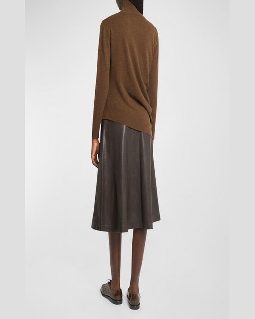 Co. Brown Draped Cashmere Turtleneck Sweater