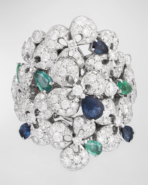 Miseno Gray Ischia 18k White Gold Diamond, Sapphire, And Emerald Ring