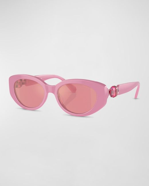 Swarovski Pink Monochrome Crystal-embellished Acetate Oval Sunglasses