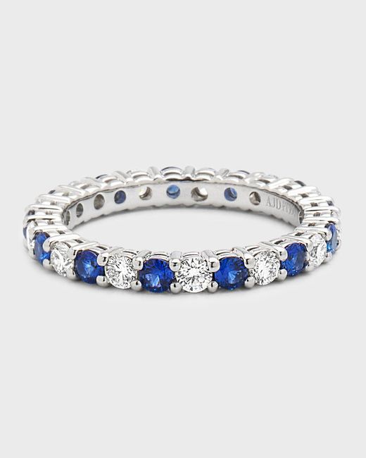 Neiman Marcus Blue Prong-set Diamond & Sapphire Band Ring In Platinum, Size 6.5