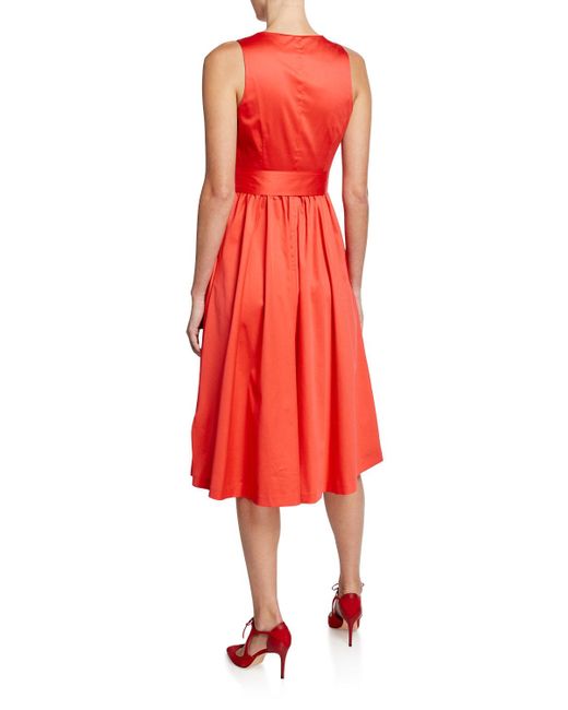 Ted Baker Vneck Buttondown Stretchcotton Midi Dress in Bright Red