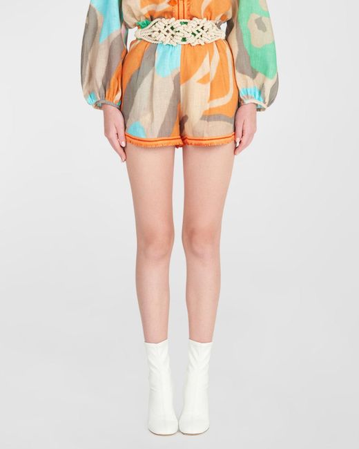Silvia Tcherassi Multicolor Giorgio High-rise Abstract-print Linen Pull-on Shorts