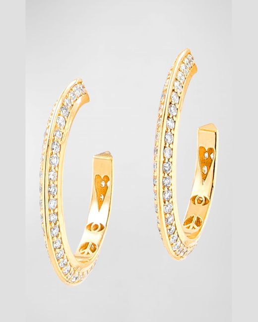 Sheryl Lowe Metallic 14k Yellow Gold Knife Edge Diamond And Icon Gallery Hoop Earrings