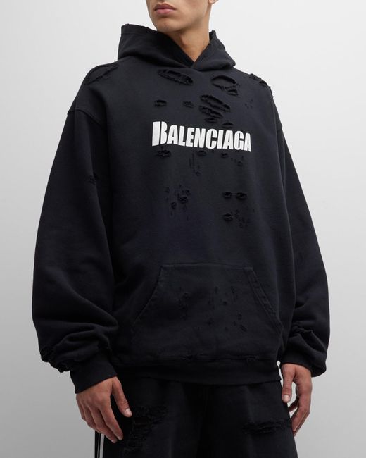 Balenciaga Blue Double-layer Destroyed Hoodie for men
