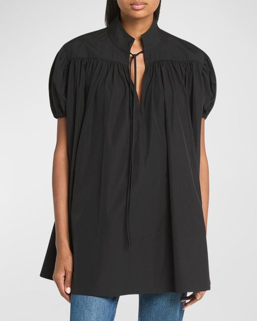 Co. Black Gathered Short-Sleeve Tton Tunic Top