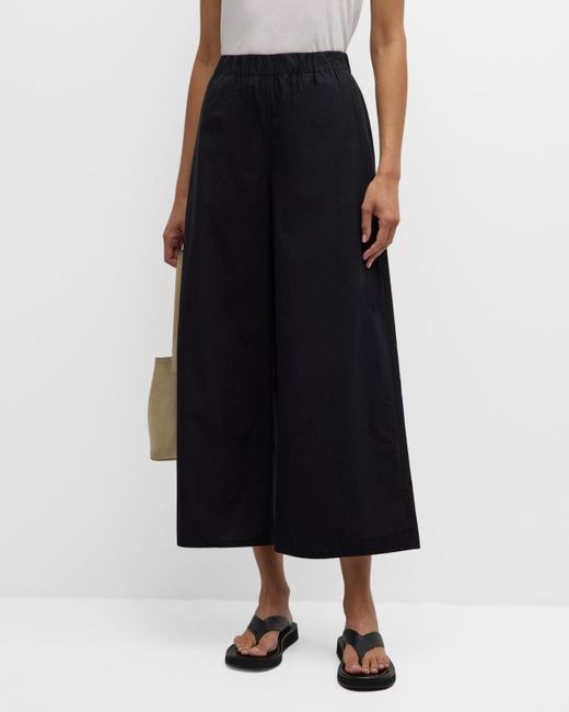 Eileen Fisher Black Cropped Wide-Leg Organic Cotton Poplin Pants