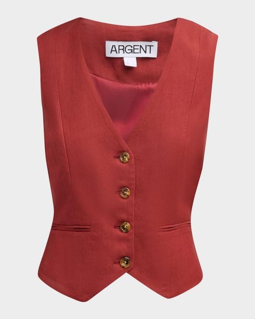 Argent Red Button-Down Twill Waistcoat