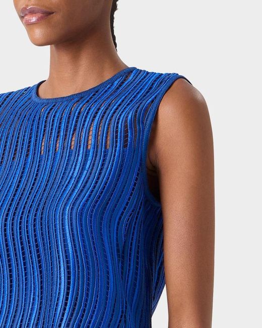 Akris Blue Techno Wave Guipure Lace Blouse