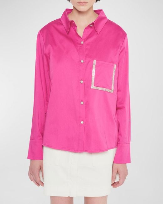 AS by DF Pink Valentina Embellished Satin Blouse