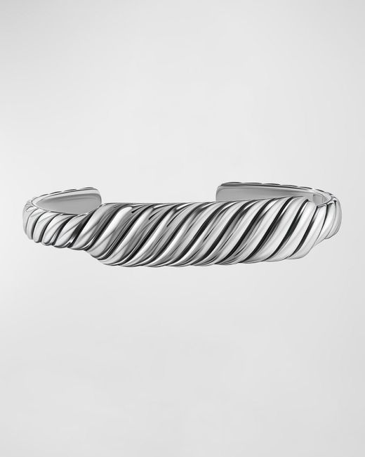 David Yurman Gray Sculpted Cable Contour Cuff Bracelet In Silver, 13mm