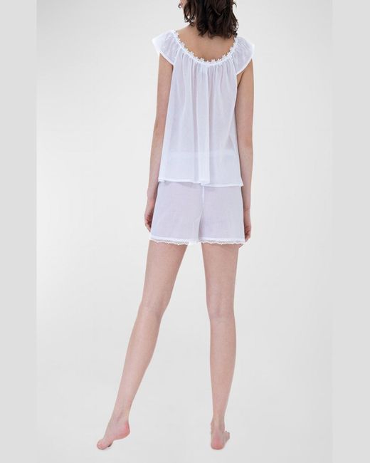 Celestine White Daisy Floral-Embroidered Lace-Trim Pajama Set