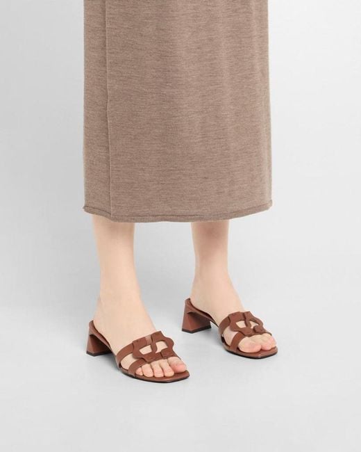 Jonathan Simkhai Brown Leather Monogram Mule Sandals